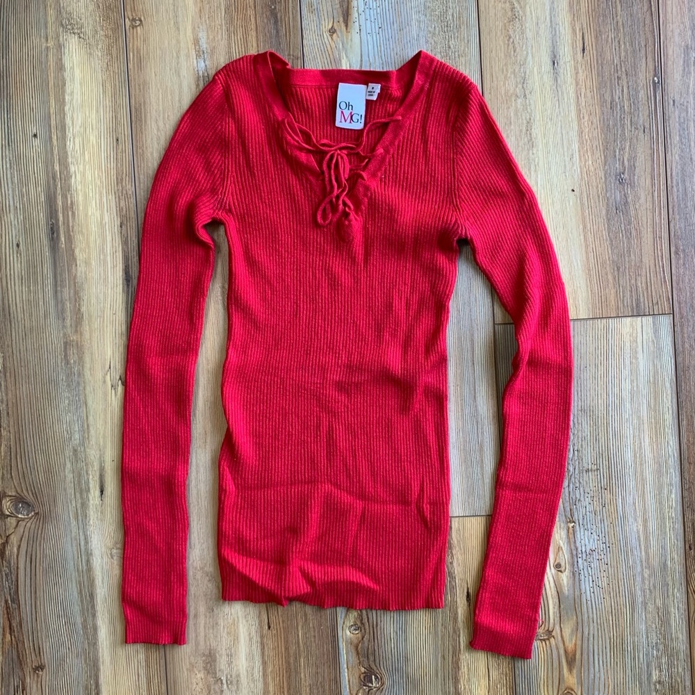 Red Long Sleeve Tie Top